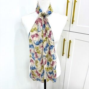 Cat scarf whimsical cat retro novelty crazy cat lady Funky blue pink yellow